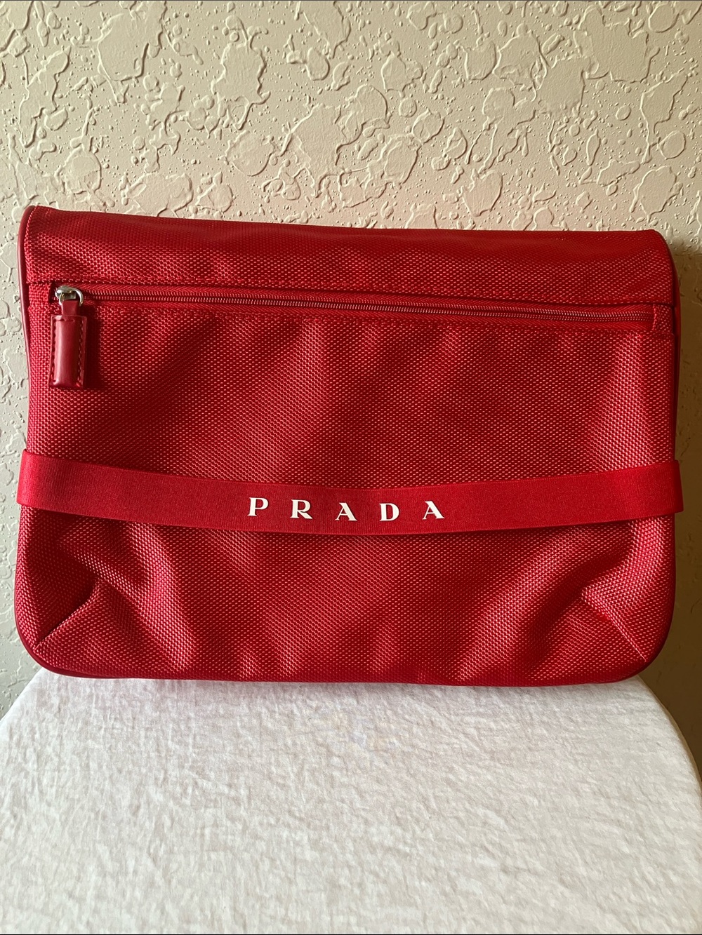 Prada: Luna Rosa Sport Red Nylon Toiletry Pouch